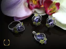 سرویس نقره و میناکاری زنانه طرح سنبل - کد 7043