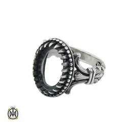 رکاب تک انگشتر نقره مردانه دو شاخ دور چنگ - کد 11350