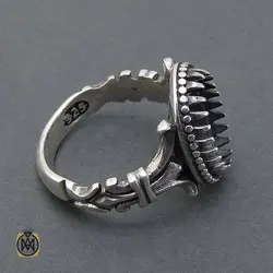 رکاب تک انگشتر نقره مردانه دو شاخ دور چنگ - کد 11350