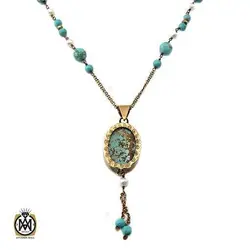 گردنبند فیروزه نیشابوری و مروارید پرورشی طرح ثمین زنانه - کد 3414
