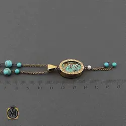 گردنبند فیروزه نیشابوری و مروارید پرورشی طرح ثمین زنانه - کد 3414