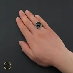 انگشتر عقیق مشکی مردانه - کد 10789