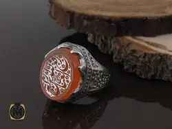 انگشتر عقیق یمن با حکاکی شرف الشمس و رفع الله رایه العباس مردانه - کد 10735