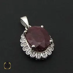 مدال یاقوت سرخ معدنی زنانه طرح دنیا - کد 3117