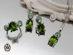 سرویس نقره نگین اصلی زبرجد طرح اَنوشا زنانه - کد 7222