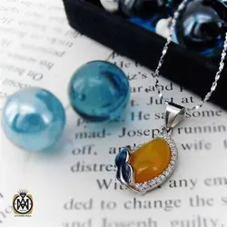 گردنبند عقیق زرد و میناکاری زنانه طرح هانا - 3402