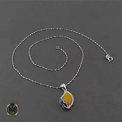 گردنبند عقیق زرد و میناکاری زنانه طرح هانا - 3402