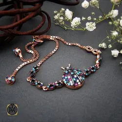 دستبند نقره میکرو طرح کفشدوزک زنانه - کد 1134