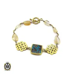 دستبند فیروزه نیشابوری و کوارتز زنانه طرح روناک - کد 1078