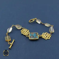 دستبند فیروزه نیشابوری و کوارتز زنانه طرح روناک - کد 1078