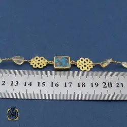 دستبند فیروزه نیشابوری و کوارتز زنانه طرح روناک - کد 1078