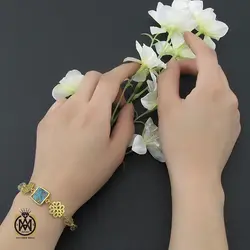 دستبند فیروزه نیشابوری و کوارتز زنانه طرح روناک - کد 1078