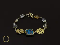 دستبند فیروزه نیشابوری و کوارتز زنانه طرح روناک - کد 1078