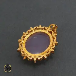 مدال عقیق یمن کبود و الماس اصل زنانه طرح پوران - کد 3009