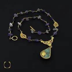 سینه ریز فیروزه نیشابور و آمتیست طرح آروشا - کد 7122