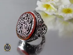 انگشتر عقیق درشت با حکاکی السلام على المرمل بالدماء مردانه - کد 10117