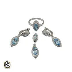 سرویس نقره نگین اصل توپاز آبی طرح دیبا زنانه - کد 7265
