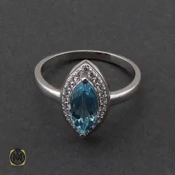 سرویس نقره نگین اصل توپاز آبی طرح دیبا زنانه - کد 7265