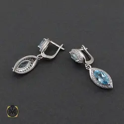 سرویس نقره نگین اصل توپاز آبی طرح دیبا زنانه - کد 7265
