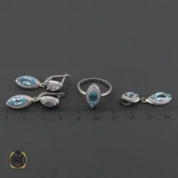 سرویس نقره نگین اصل توپاز آبی طرح دیبا زنانه - کد 7265