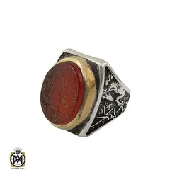 انگشتر عقیق قرمز مردانه با حکاکی ومن یتق الله - کد 8626