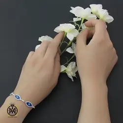 دستبند نقره طرح چشم زخم زنانه - کد 1072