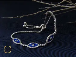 دستبند نقره طرح چشم زخم زنانه - کد 1072