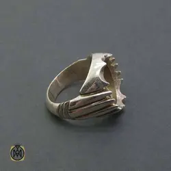 رکاب تک نقره مردانه درشت دست ساز دور چنگ - کد 11343