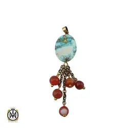 مدال فیروزه نیشابوری و عقیق قرمز طرح روناک زنانه - کد 3305