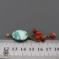 مدال فیروزه نیشابوری و عقیق قرمز طرح روناک زنانه - کد 3305