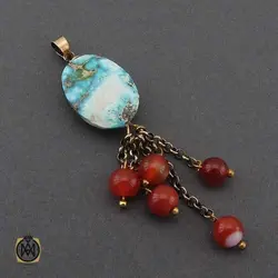 مدال فیروزه نیشابوری و عقیق قرمز طرح روناک زنانه - کد 3305