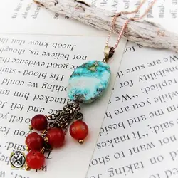 مدال فیروزه نیشابوری و عقیق قرمز طرح روناک زنانه - کد 3305