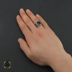 انگشتر عقیق مشکی مردانه - کد 10428