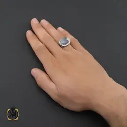 انگشتر عقیق شجر مردانه رکاب طرح صفوی بسم الله - کد 10103