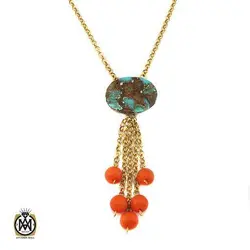 گردنبند فیروزه نیشابوری و مرجان طرح مهسان زنانه - کد 3425