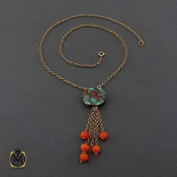 گردنبند فیروزه نیشابوری و مرجان طرح مهسان زنانه - کد 3425