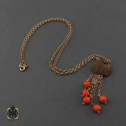گردنبند فیروزه نیشابوری و مرجان طرح مهسان زنانه - کد 3425