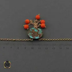 گردنبند فیروزه نیشابوری و مرجان طرح مهسان زنانه - کد 3425