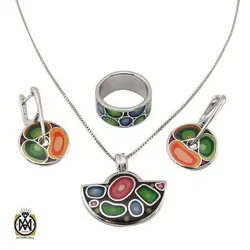 نیم ست نقره مینا کاری زنانه طرح آیسان - کد 7321