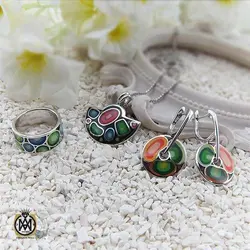 نیم ست نقره مینا کاری زنانه طرح آیسان - کد 7321