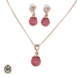 نیم ست چشم گربه قرمز زنانه Abella استیل طرح فلور - کد 7339