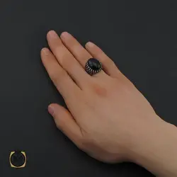 انگشتر عقیق مشکی مردانه - کد 10668