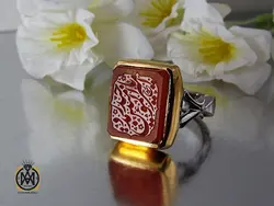 انگشتر عقیق یمن با حکاکی یا امیرالمومنین حیدر مدد دست ساز مردانه - کد 8916