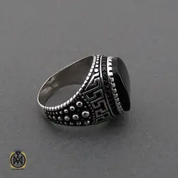 انگشتر عقیق مشکی فانتزی نقره مردانه - کد 10163