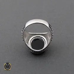 انگشتر عقیق مشکی فانتزی نقره مردانه - کد 10163