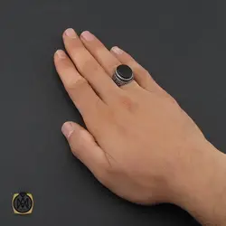 انگشتر عقیق مشکی فانتزی نقره مردانه - کد 10163