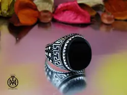 انگشتر عقیق مشکی فانتزی نقره مردانه - کد 10163