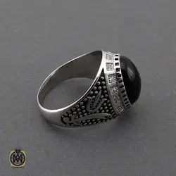 انگشتر عقیق مشکی مردانه - کد 10164