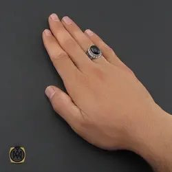 انگشتر عقیق مشکی مردانه - کد 10164