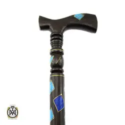عصا آبنوس مرصع کاری شده با لاجورد و فیروزه اصل - کد 6018